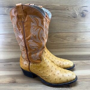 Cowtown Ostrich Leather Mens Boots 10.5 D Butter Tan Leather Roper Western